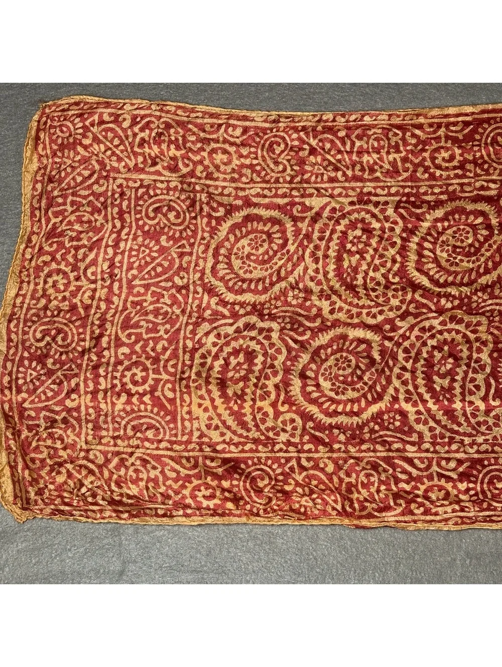 Vintage Red and Orange Paisley Print Silk Scarf